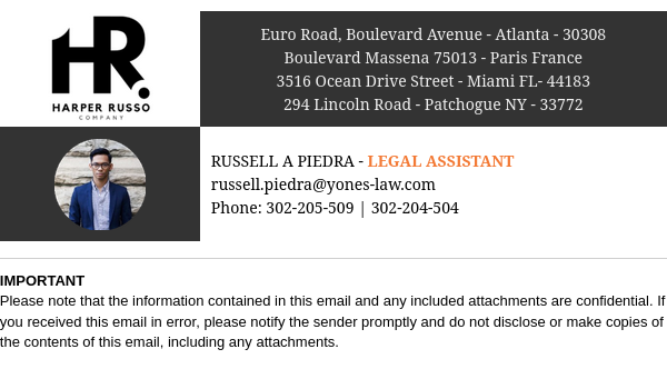 Email signature for a lawyer with a legal disclaimer