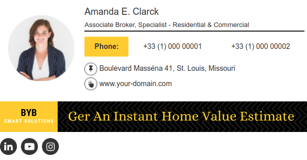 Example of complete email signature for real estate with banner image