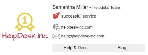 Help desk email signature with a link to KB and Docs.