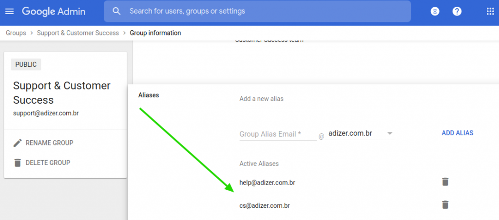 Google Workspace Grupos adicionar alias de e-mail