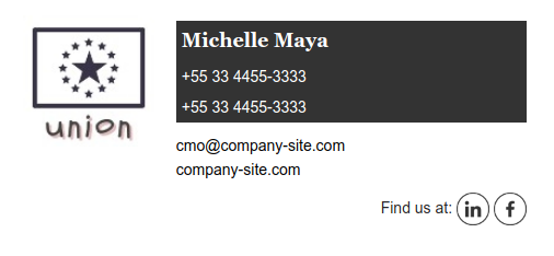 Assinatura de e-mail exemplo Michelle Maya