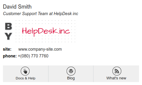 Customer support email signature template with links.