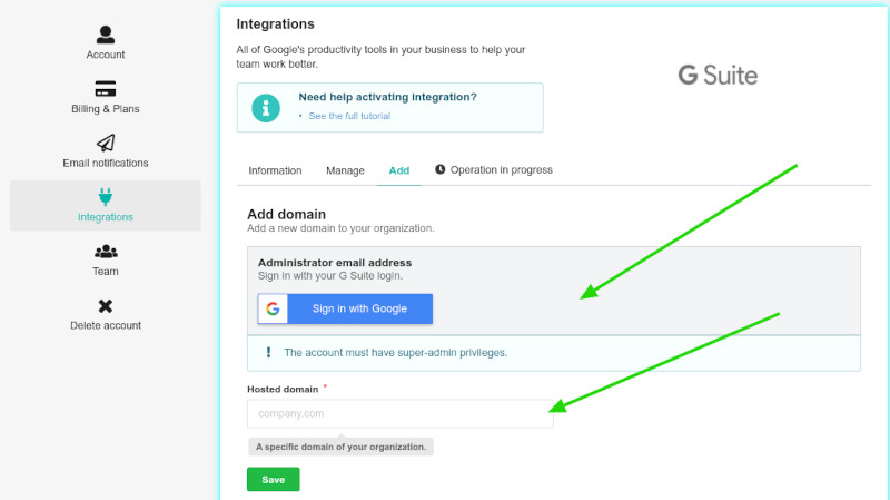 Enable the Google Workspace integration