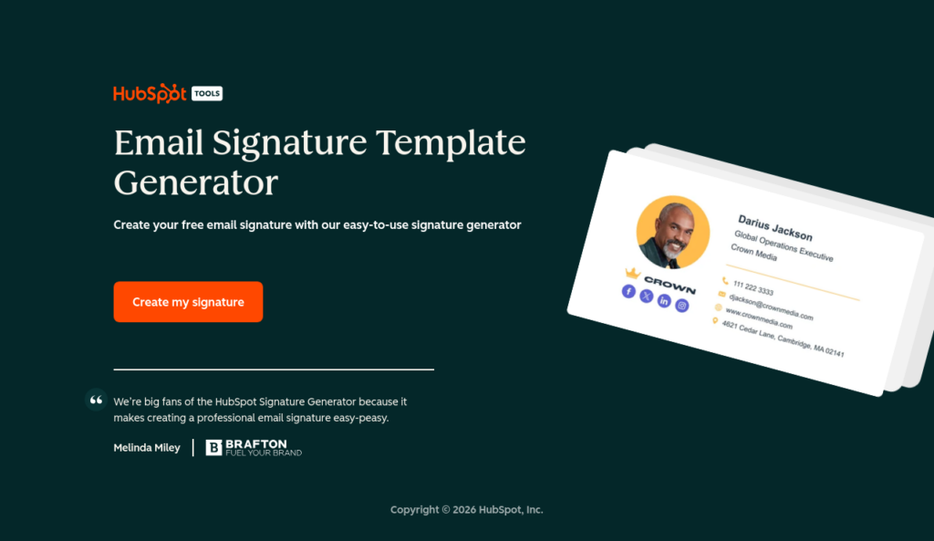Générateur de signature d'e-mail HubSpot