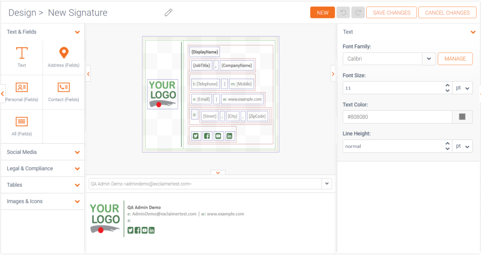 Exclaimer HTML signature editor