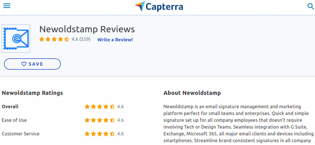 Classificações de usuários do Capterra para o NewOldStamp