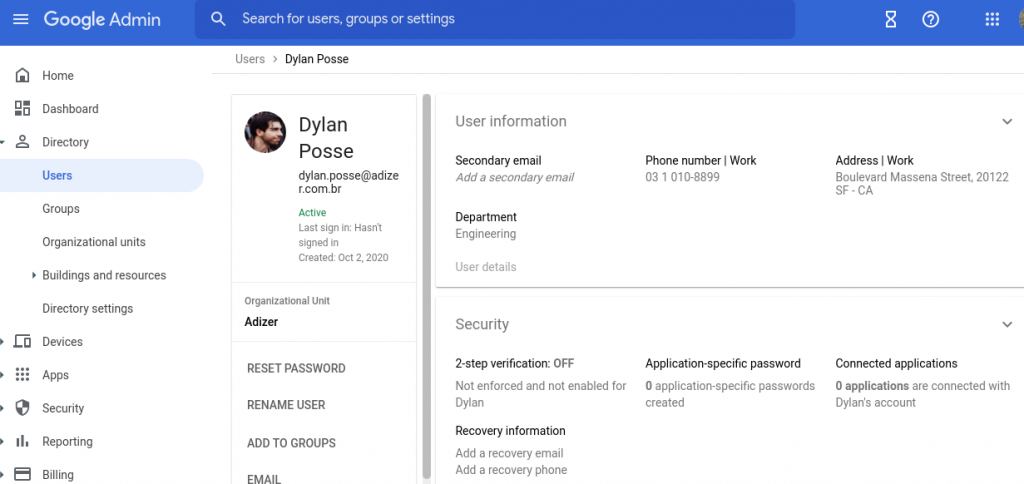 Edit user data in the Workspace Directory