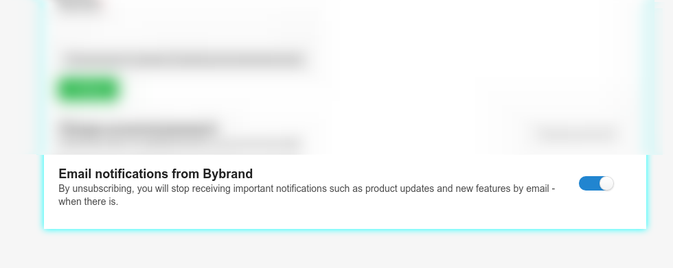 Botão com configurações de notificação de e-mail que recebe da Bybrand
