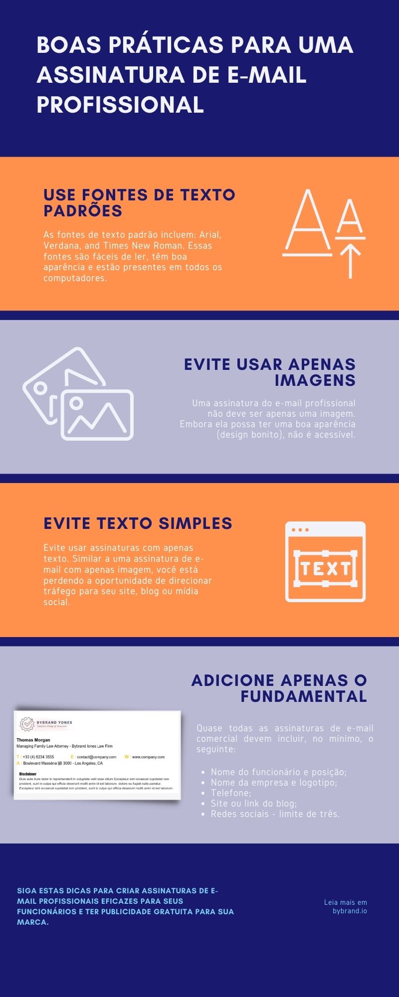 Infográfico de boas práticas para uma assinatura de e-mail profissional