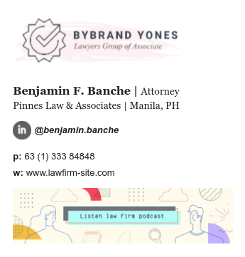 Marketing email signature for a lawyer.