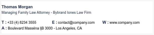 Minimalistic email signature example for lawyers.