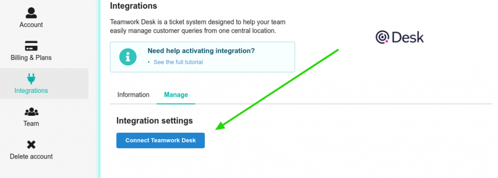 Teamwork Desk com autenticação OAuth2