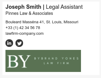 Template of accessible email signature for lawyers.