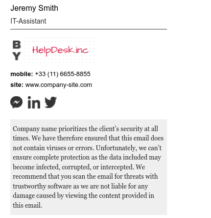 Security email signature disclaimer