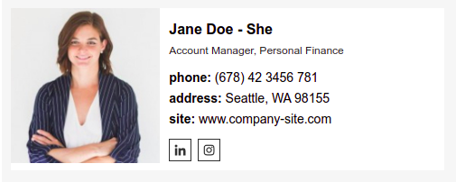 Email signature example Jane Doe - she pronouns