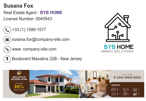 Real estate email signature with logo.