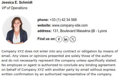 Email signature for a company Vice President.