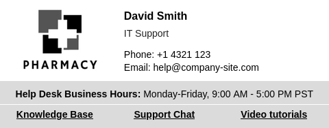 HTML E-Mail-Signatur-Option für Helpdesk-Mitarbeiter.
