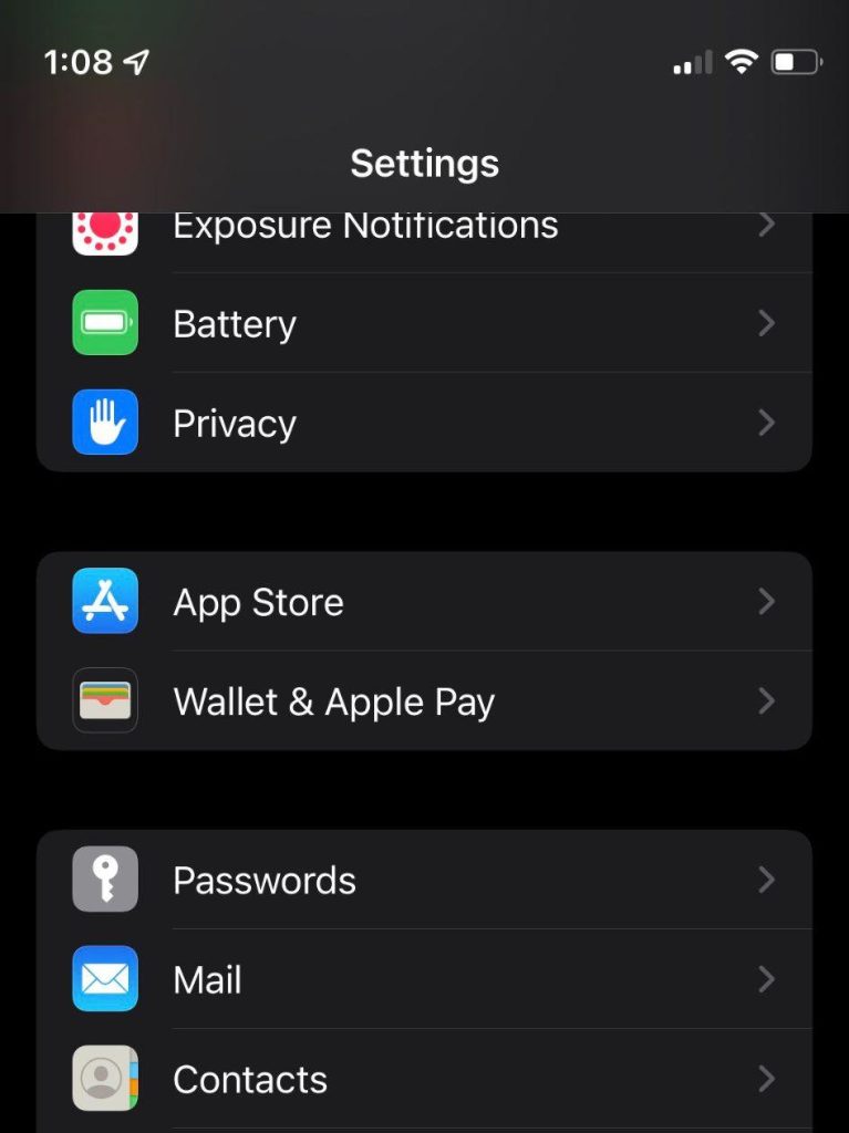 General settings on iPhone