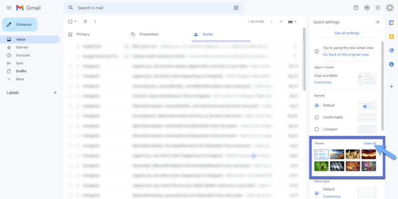 Gmail theme options.