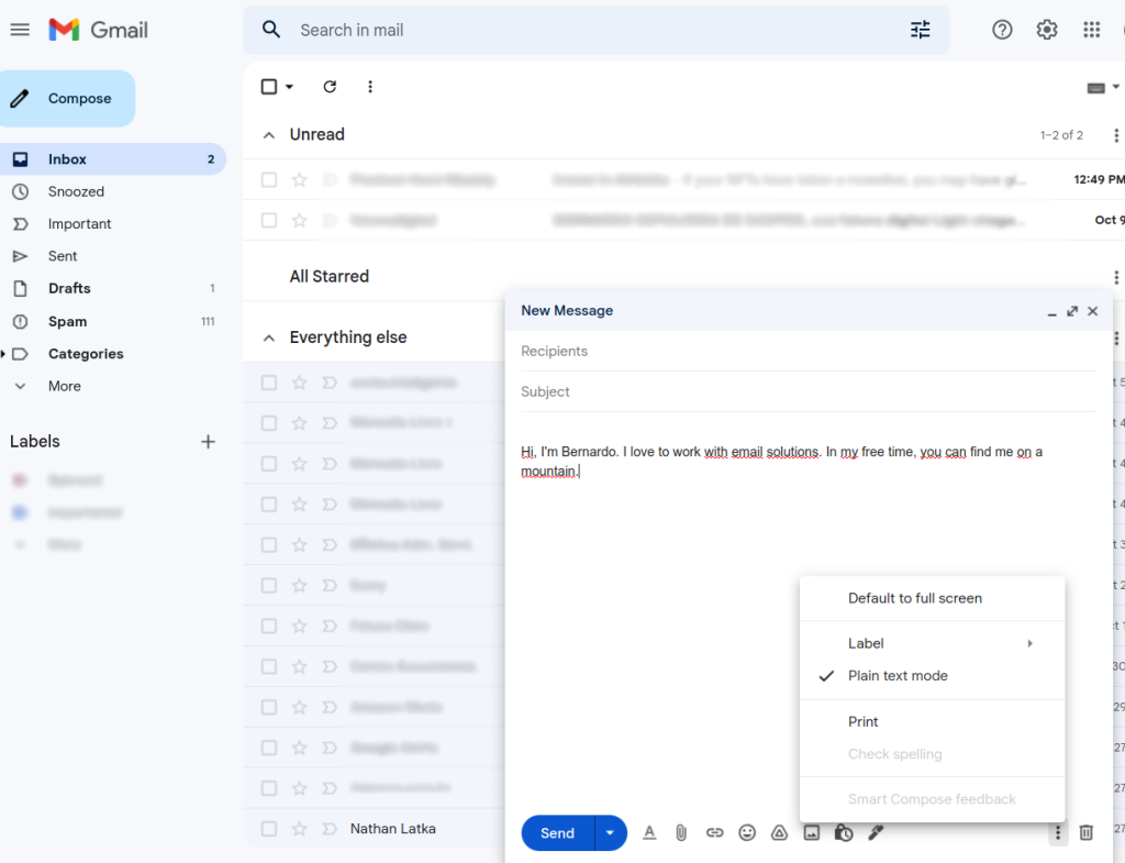 Compose in plain text mode in Gmail.