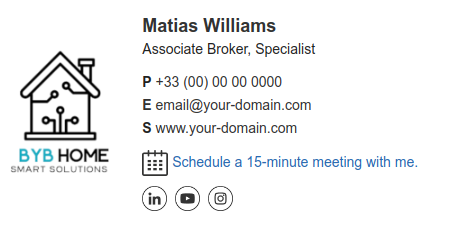 Email signature with a link to schedule a sales meeting