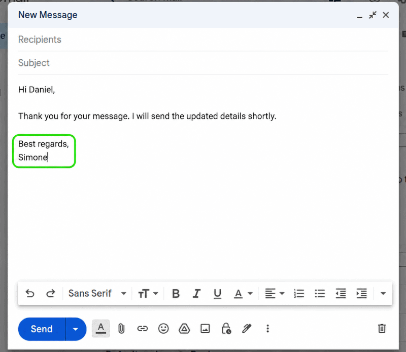 Simple closing of an email.