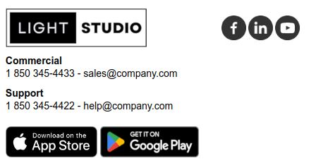 Email signature example for sales with official badge App Store and Google Play.