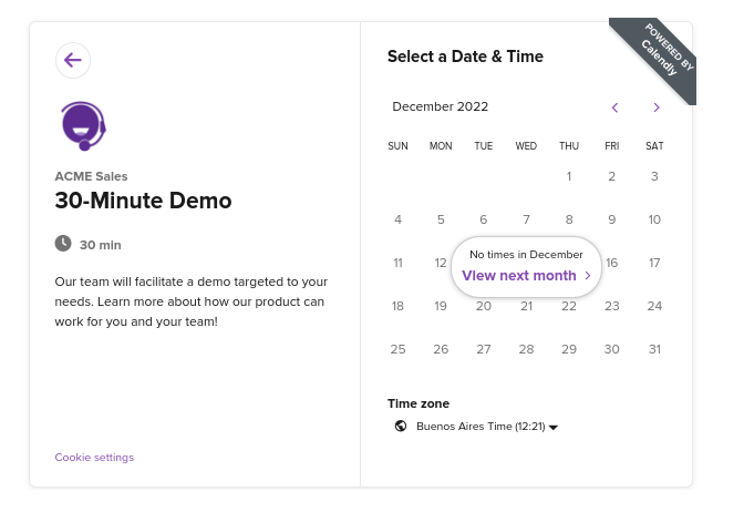 Example event Calendly page