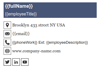 Second example of an email signature with placeholders.