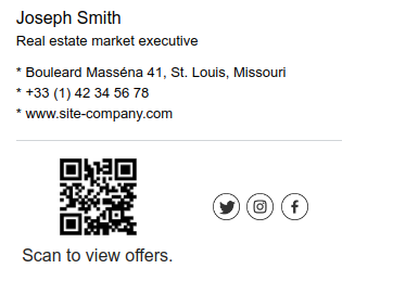 Email signature example with a QR Code image.