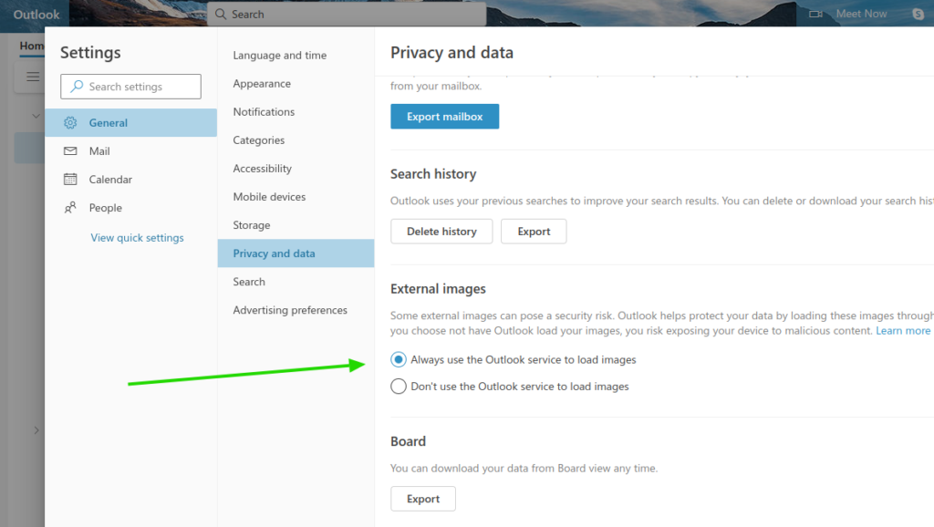 Carregamento automático de imagens no Outlook webmail, etapa 3 e final
