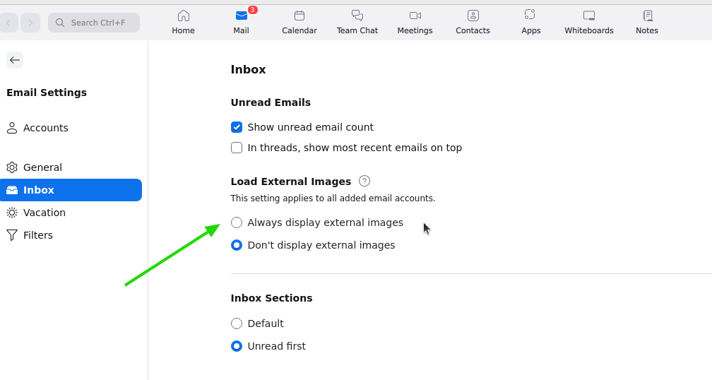 Display external images in Zoom Mail.