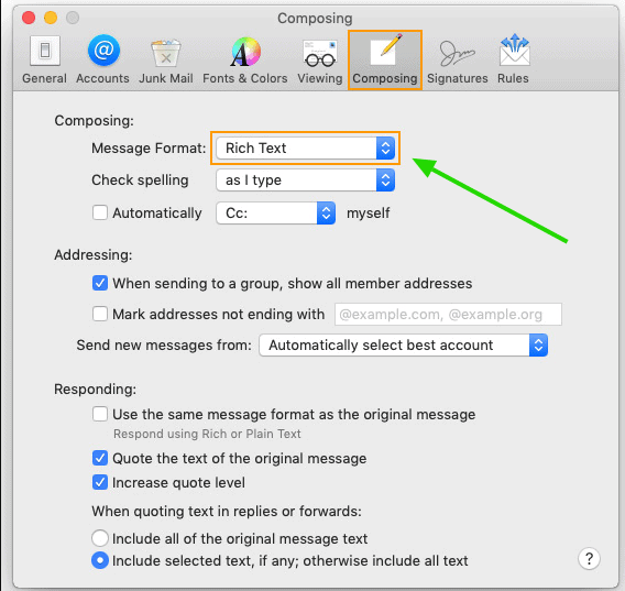 Setting Rich Text Format in the messagem.