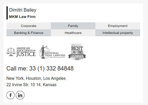 Email signature template for law firm, option one.
