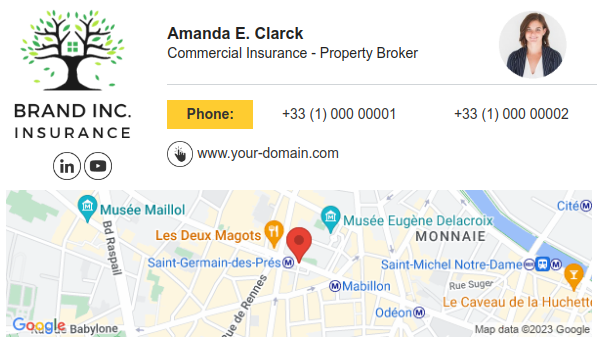 Example of an email signature with Google Maps.