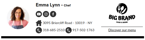 Ideia de assinatura de e-mail para um chef culinário.