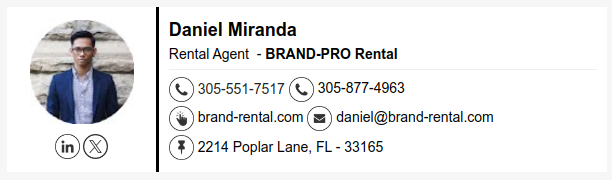 Example of email signature for rental with profile photo.
