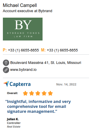 Signature with Capterra banner.