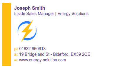 Branded Email signature example for the energy industry.