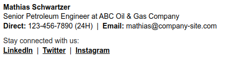 Assinatura de e-mail básica para engenheiro de petróleo.