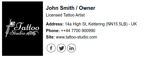 Ideia de assinatura de e-mail do tatuador.