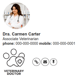 Assinatura de e-mail do veterinário com ícones de rede social.