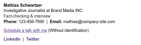 Basic email signature for journalists.