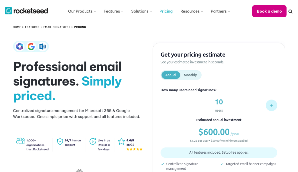 Tarification Rocketseed pour 10 utilisateurs