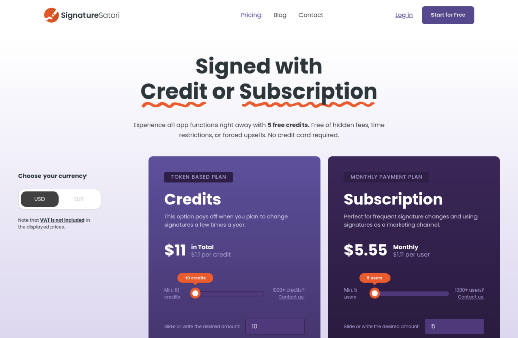 SignatureSatori pricing page.