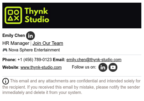 Example of an email signature for an HR department.