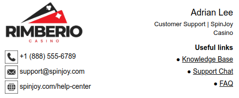Customer support specialist email signature.