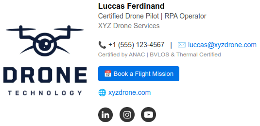 Standard email signature for drone company.