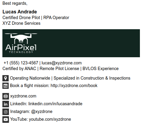 Descriptive corporate HTML signature template.